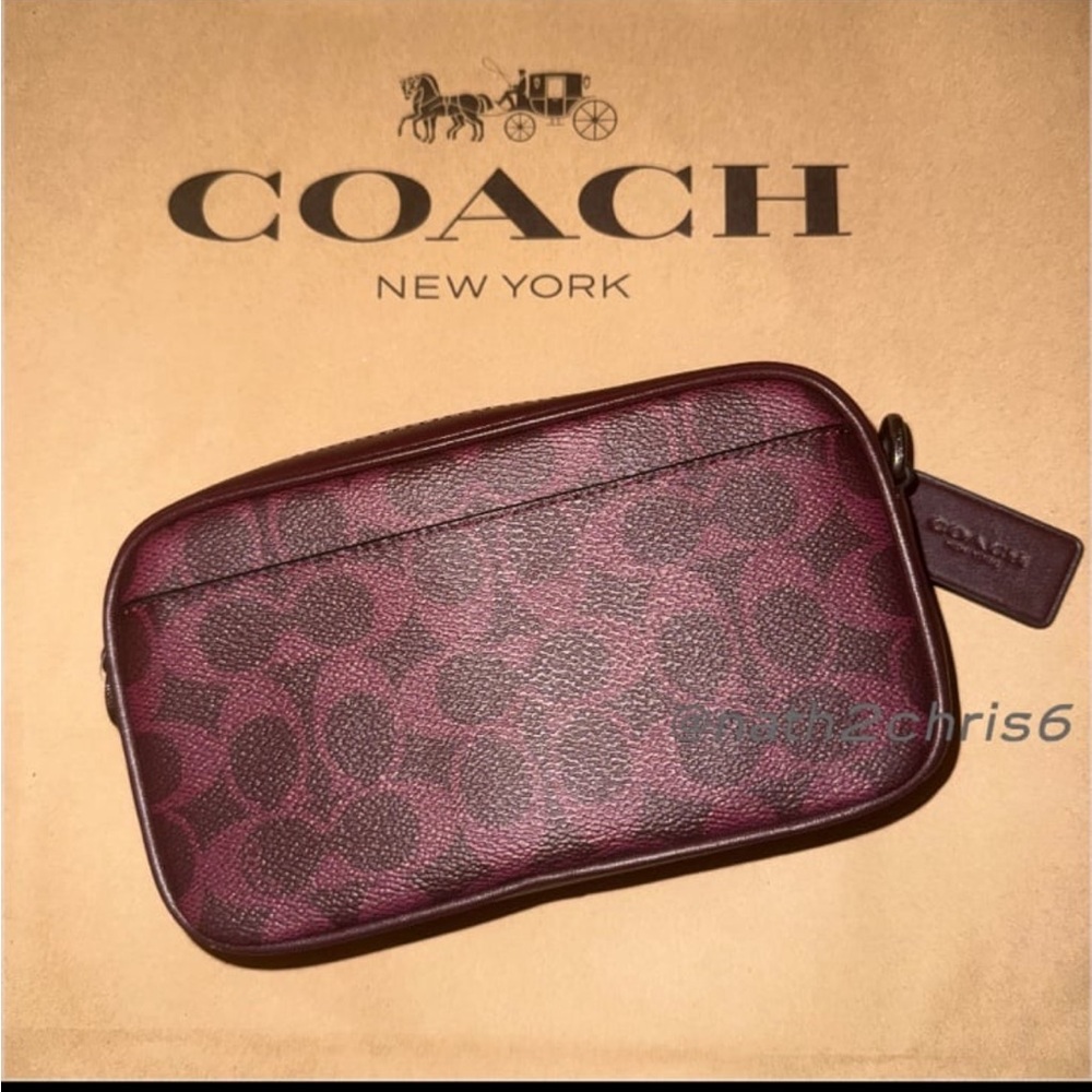Coach CROSSBODY BAG IN SIGNATURE CANVAS in Black Currant (Burgundy) New - Picture 3 of 13